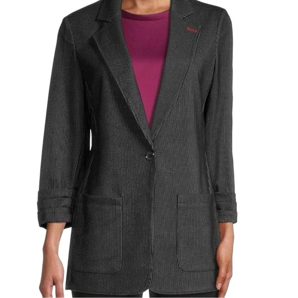 Tommy Hilfiger Single Button Ruched Sleeve Striped Blazer Black Blazer Size 14 - Picture 14 of 15